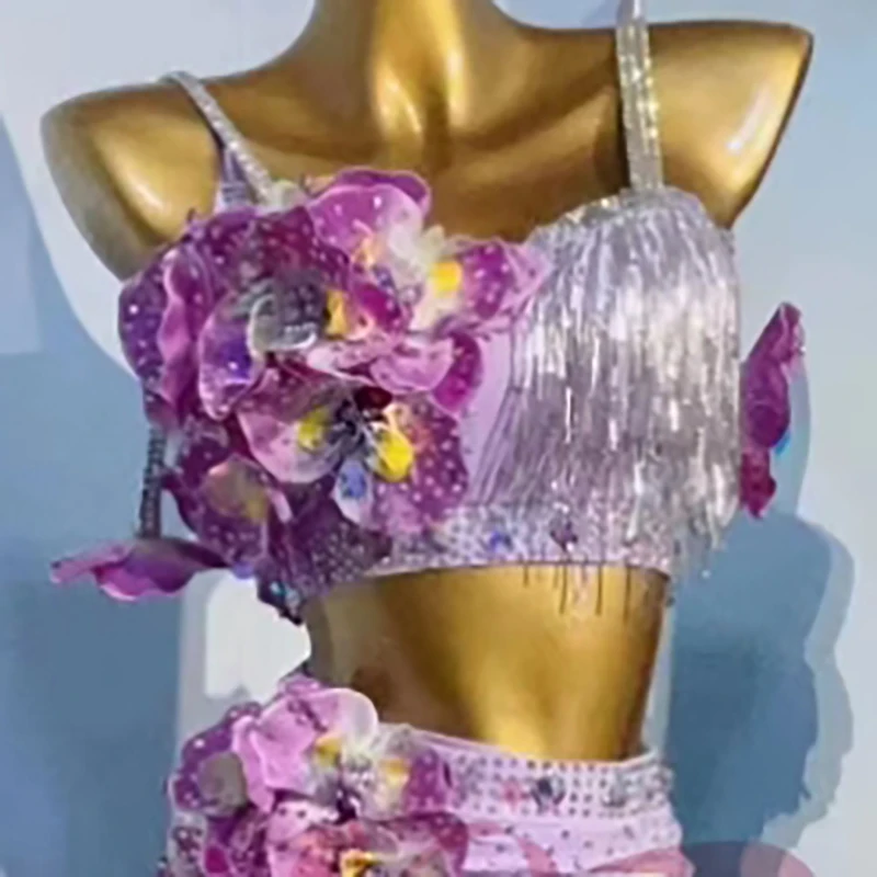 Kostium do tańca latynoamerykańskiego na scenę, ekskluzywny, szyty na miarę, Cha Cha Tango Standard, profesjonalna sukienka, kwiecista spódnica.