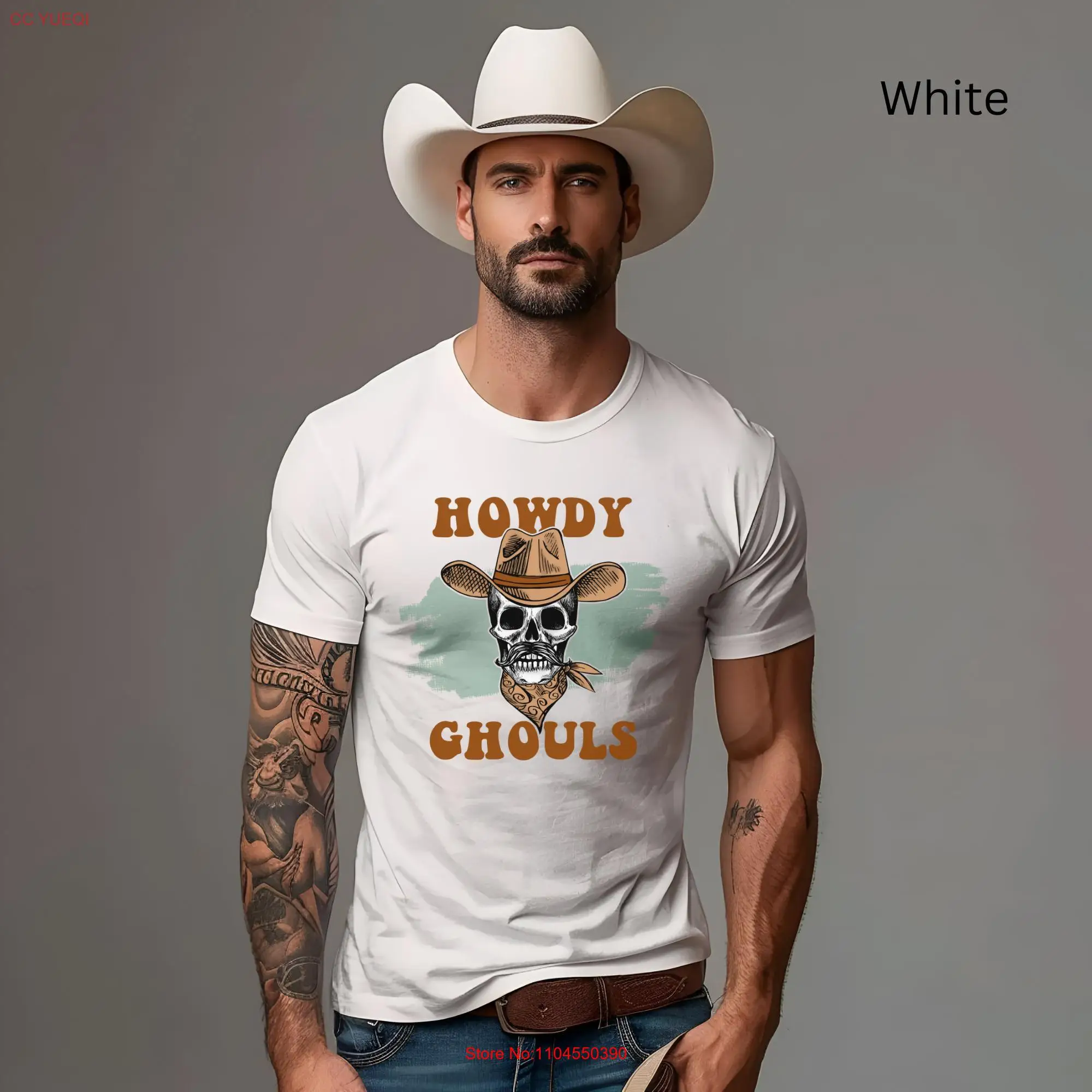 

Хэллоуин Howdy Ghouls Футболка Западный Ковбой Призрак Осенние Призраки Жуткие длинные или короткие рукава