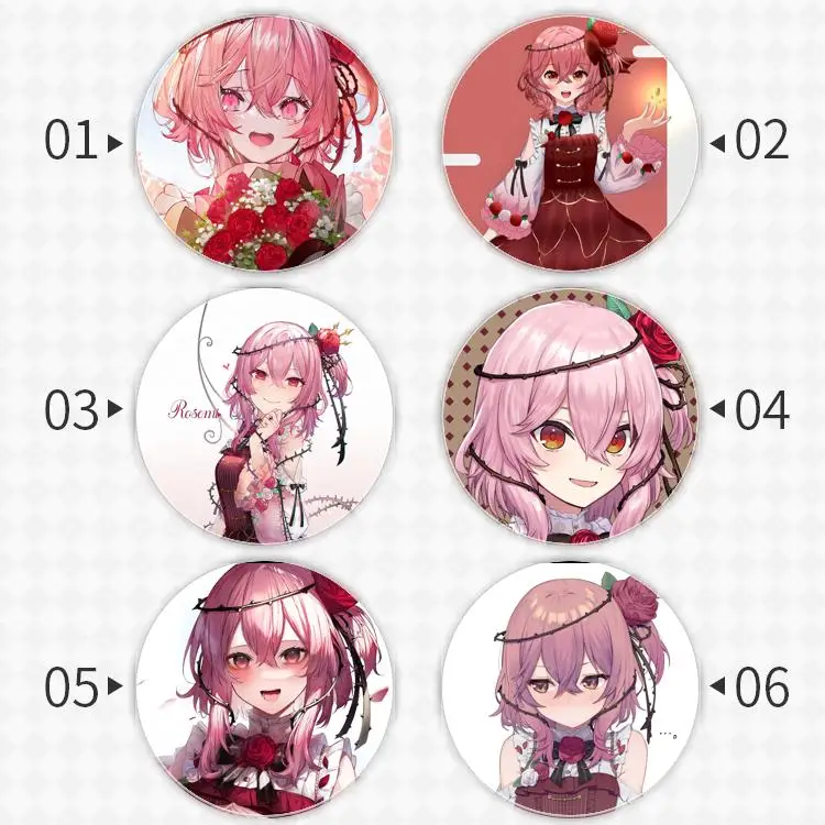 Rosemi Lovelock Badge Brooch Vtuber Virtual YouTuber anchor Peripherals Pin Character Gift For Friend Pupil Tinplate DIY Metal