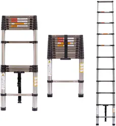 2.6M-5M Extension Ladder Stainless Steel, Sturdy and Stable, Anti-Slip Feet, for Loft Arttic Outdoor, EN131, 150KG Load Capacity