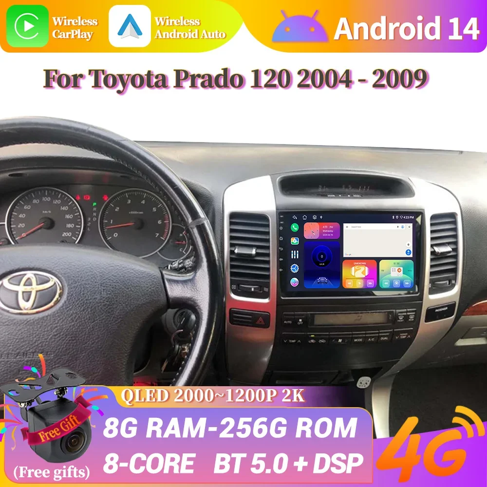 

Car Radio Multimedia Video 4G GPS For Toyota Prado 120 2004-2009 Android 14 Navigation Wireless Carplay Multimedia Touch Screen