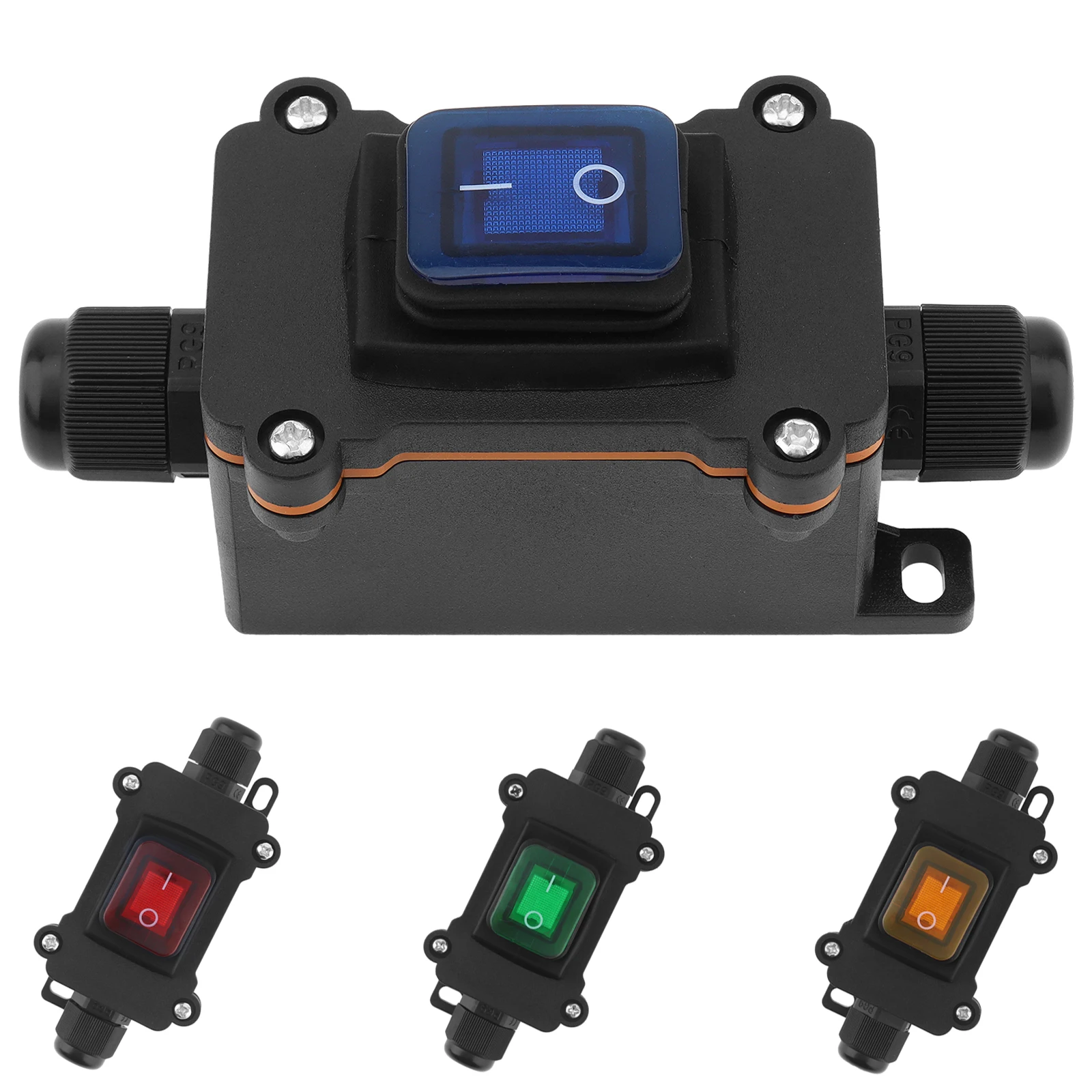 Waterproof Inline Cord Switch 4Pins ON/OFF Outdoor Toggle Switch Latching Switch Rocker Switches with LED Backlight Indicator