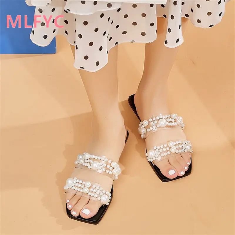 2023 Women's flat casual pearl slippers ladies fashionable fish-mouth shoes comfortable and simple woman sandals