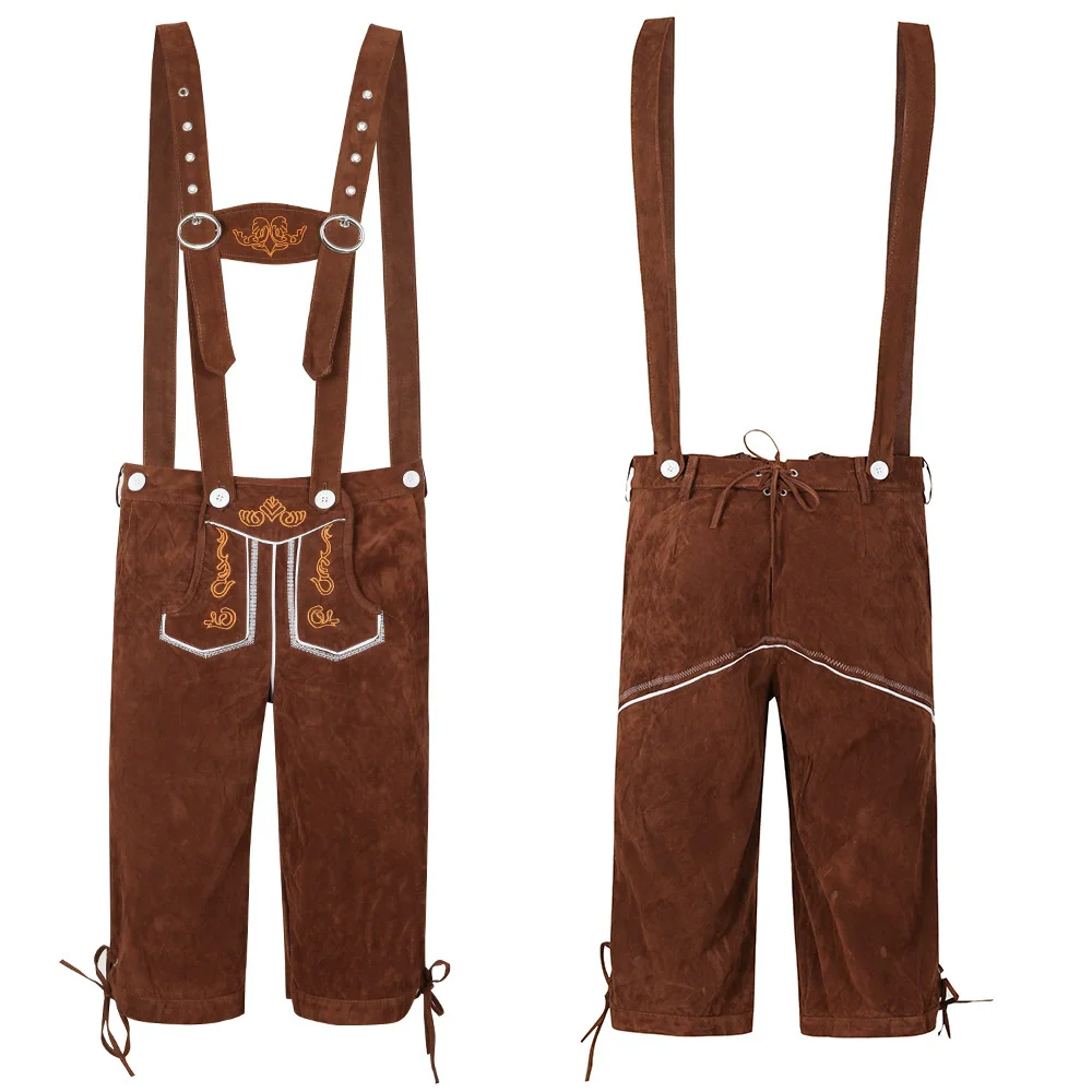 Germany Traditional Oktoberfest Beer Men\'s Bar Costume Bavarian Deluxe Lederhosen Suspenders Shorts Cosplay Party Fancy Dress