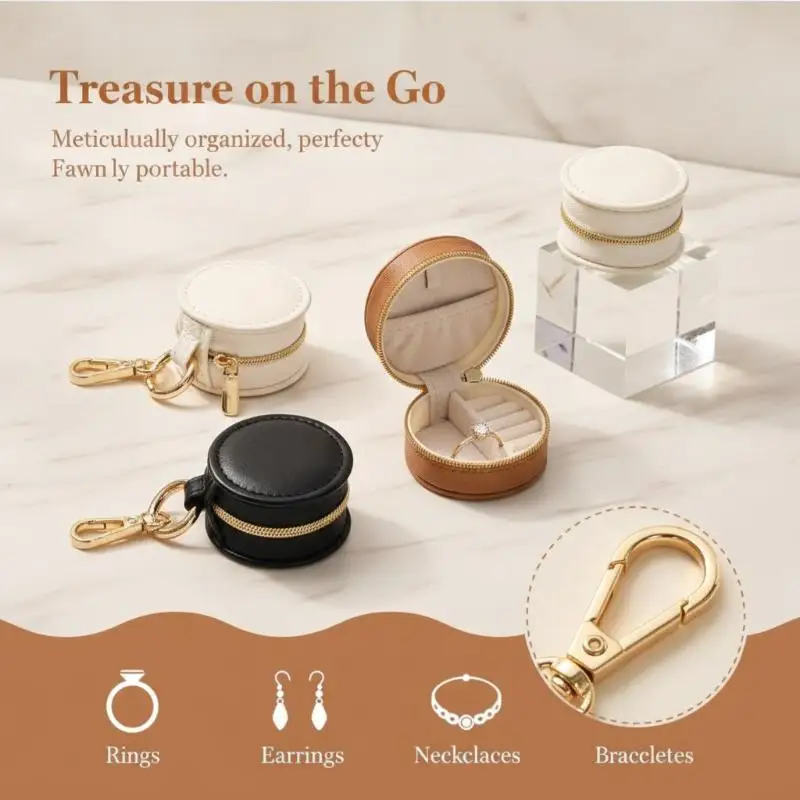 Mini Jewelry Box Keychain Compact Design Semi-circular Portable Ring Earring Storage Box for Weekend Getaway