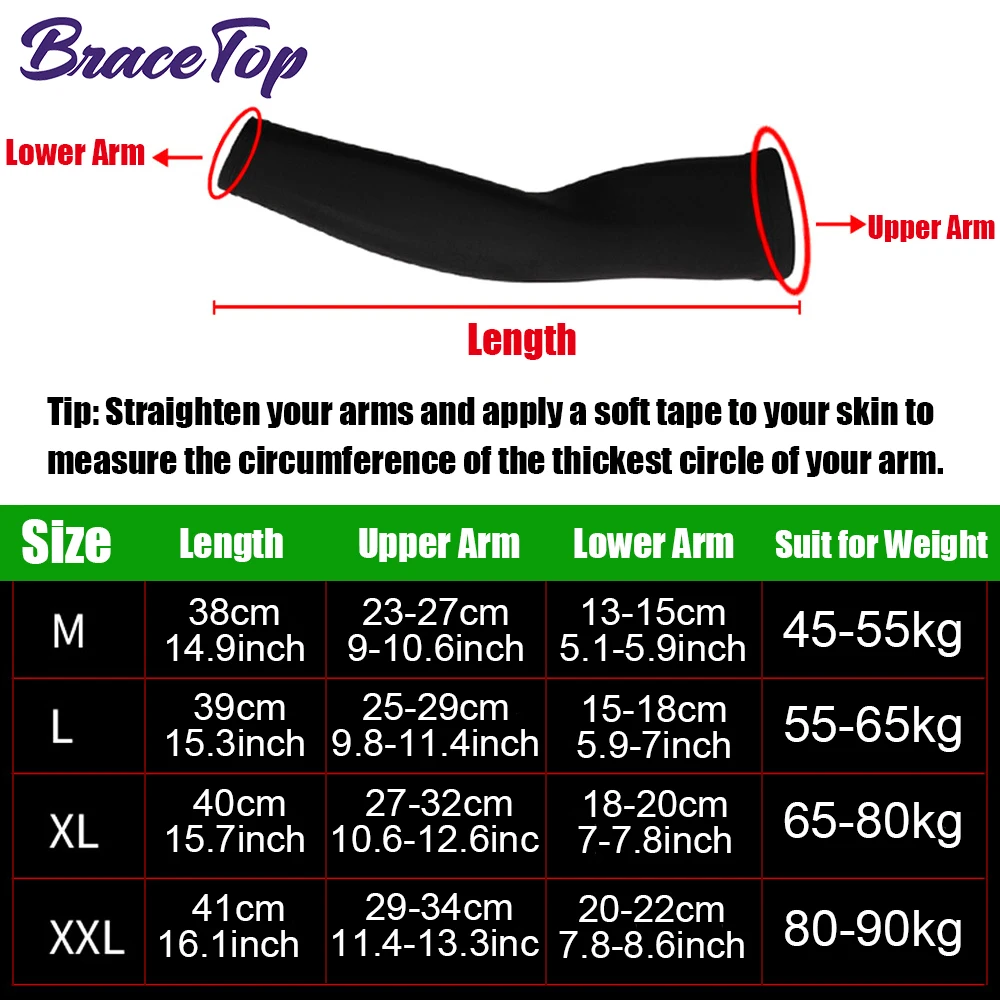 BraceTop 1 Pair Breathable Quick Dry UV Protection Running Arm Sleeves Basketball Elbow Pad Fitness Arm Guards Sports Arm Warmer