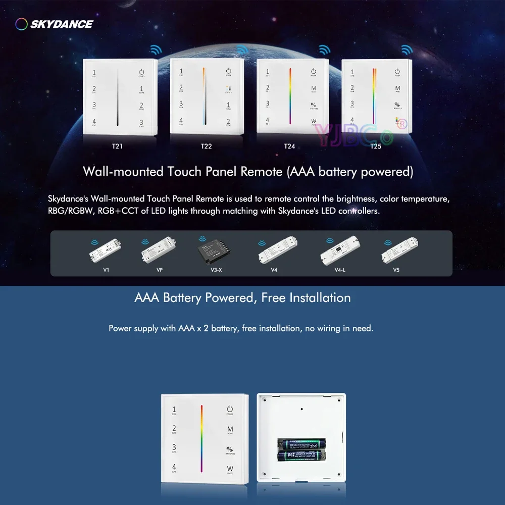 Wall Mounted RGB/RGBW 86 Type Glass Touch Panel Single Color remote CCT LED Strip controller 3VDC 4 Zone RGBCCT Dimmer Switch