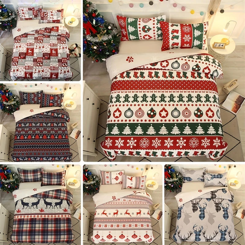 

3pcs Christmas Theme Duvet Cover Set, Elk Santa Claus Gingerbread Man Print Bedding Set, Soft Comfortable Breathable Duvet Cover