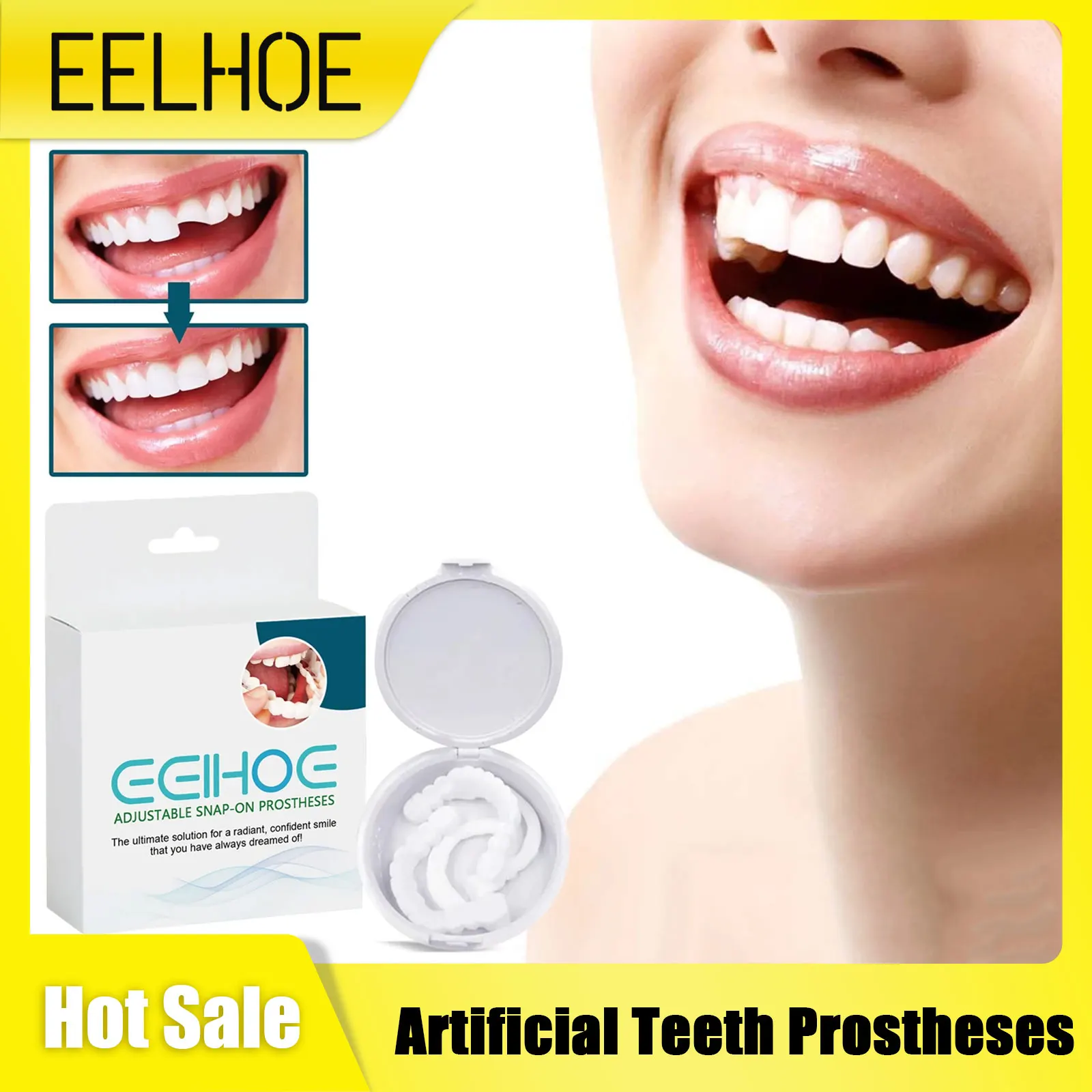 

Teeth Veneers Snap on Cover Gaps Broken Stained Whitening Orthodontics Oral Hygiene Smile Repair Temporary Fake Tooth Prostheses