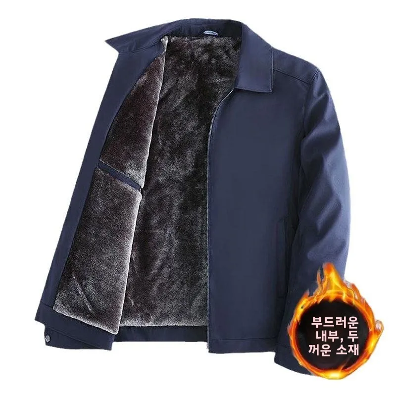 معطف شتوي دافئ بياقة طويلة من القطن مبطن من Thiened Fce للرجال في منتصف العمر ولون نقي للأب Sle