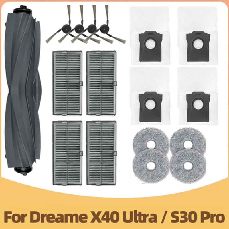 17PCS For Dreame X40 Ultra / S30 Pro Robot Vacuum Cleaner Washable Replacements Parts Cleaning Kit Main Side Brush