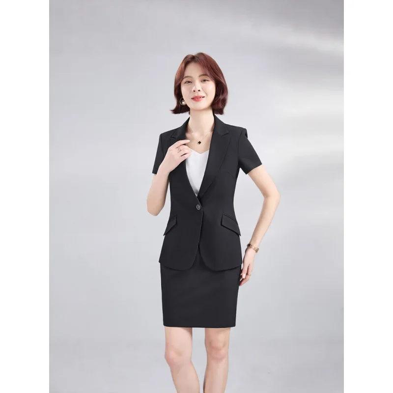Summer new professional attire for women: short-sleeved blazer suit, elegant and slim-fitting, suitable for commuting, formal dr