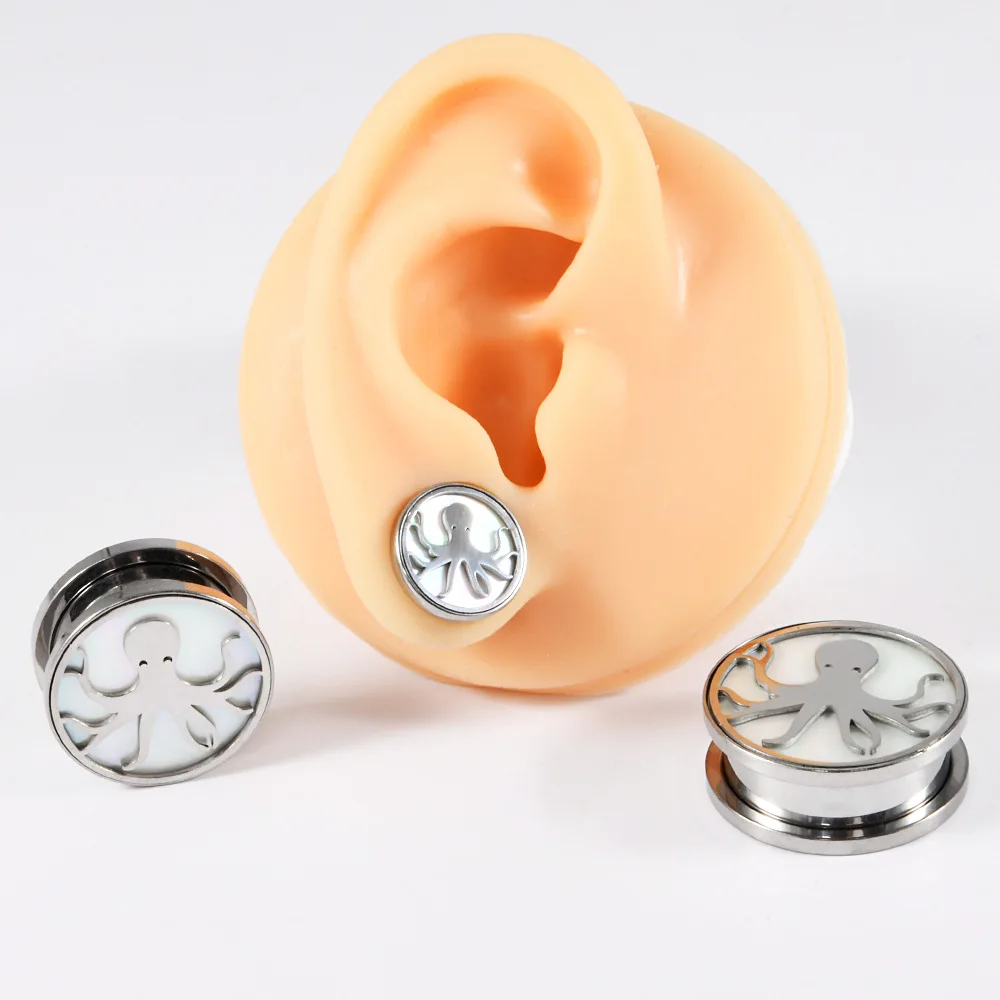 

1 пара шкивов из нержавеющей стали с круглой оболочкой, расширительный стальной цвет, осьминог, внешняя резьба, аксессуар для пирсинга ушей