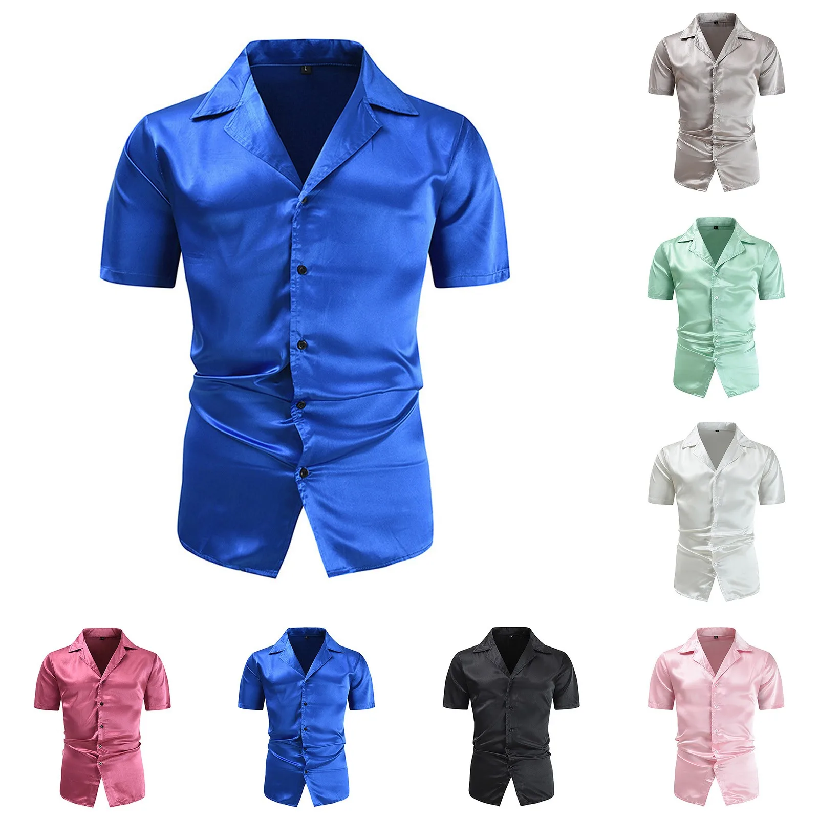 Men'S Shiny Button-Down Shirts Casual Classic Fashion Folds Slim Fit Short Sleeve Shirts Daily Regular All-Match Shirts