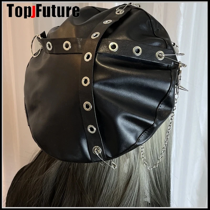 Harajuku Gothic Lolita Leather Devil Beret hat Cap Autumn Winter Y2K Girl Women\'s Metallic Punk Sharp nail decorative hats