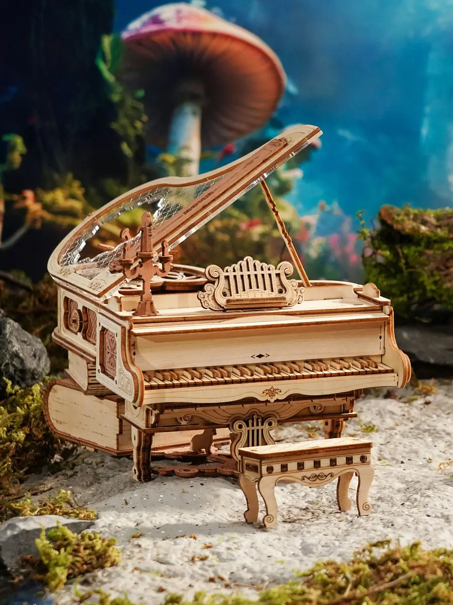 Robotime ROKR Mechaniczna pozytywka 3D Drewniane puzzle dla dzieci Prezenty świąteczne — zdjęcie 2