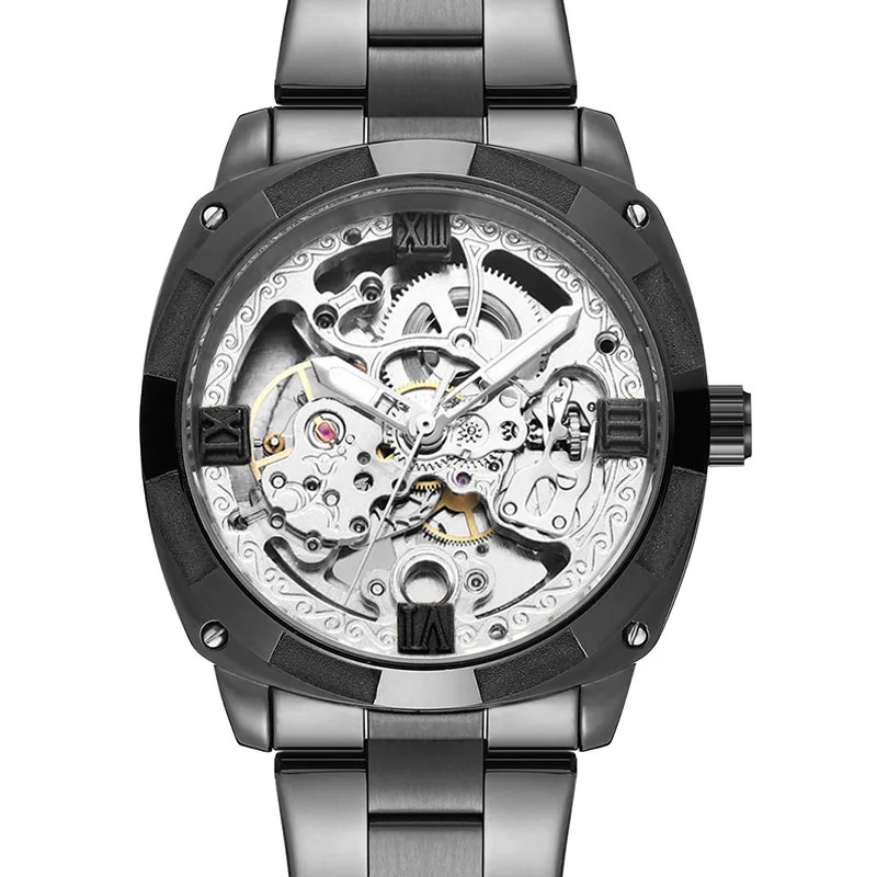 AL-143Relógios mecânicos automáticos com gravuras esqueletizadas para homens, relógios masculinos transfronteiriços, relógios mecânicos