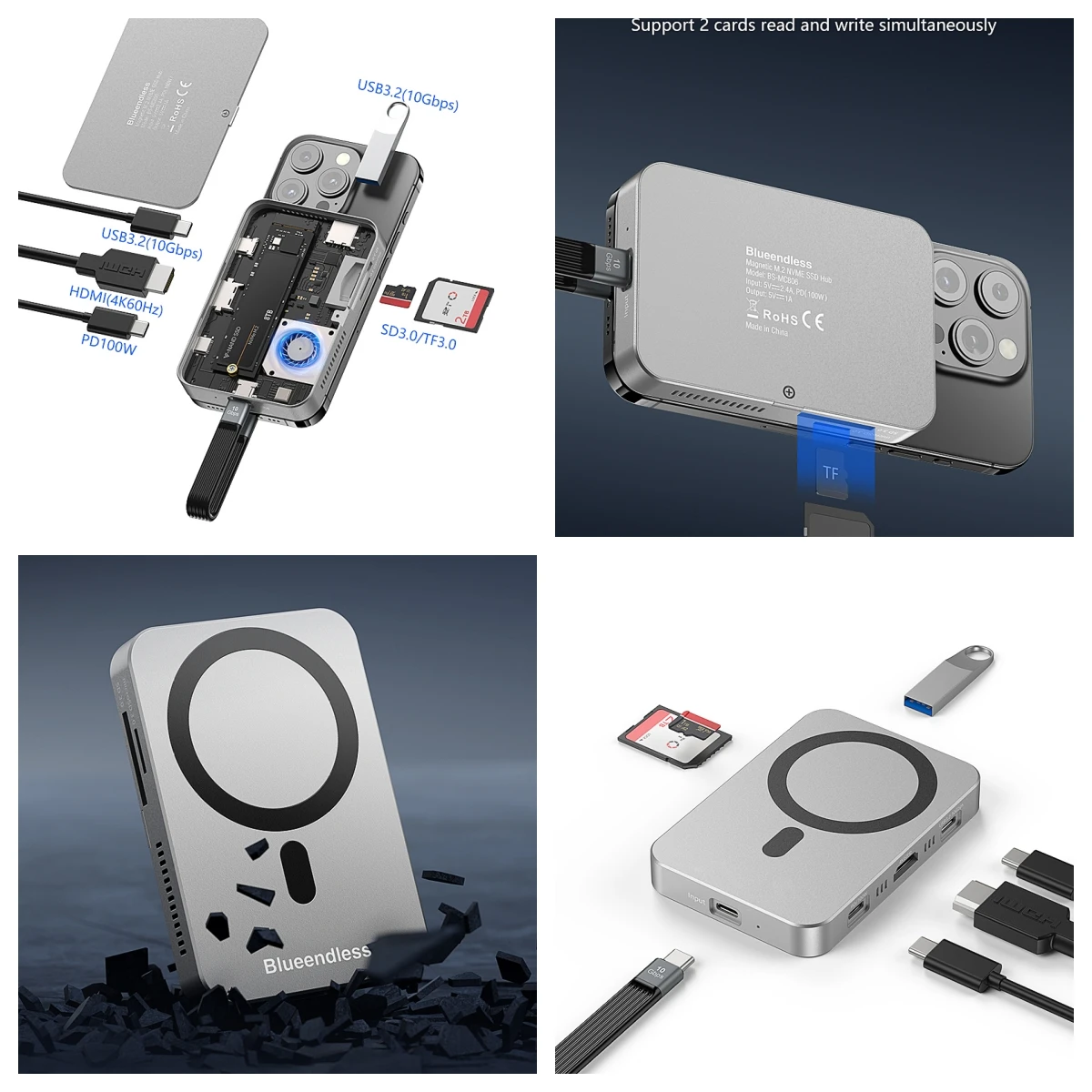 

Многофункциональный магнитный хаб + корпус для M.2 NVME SSD