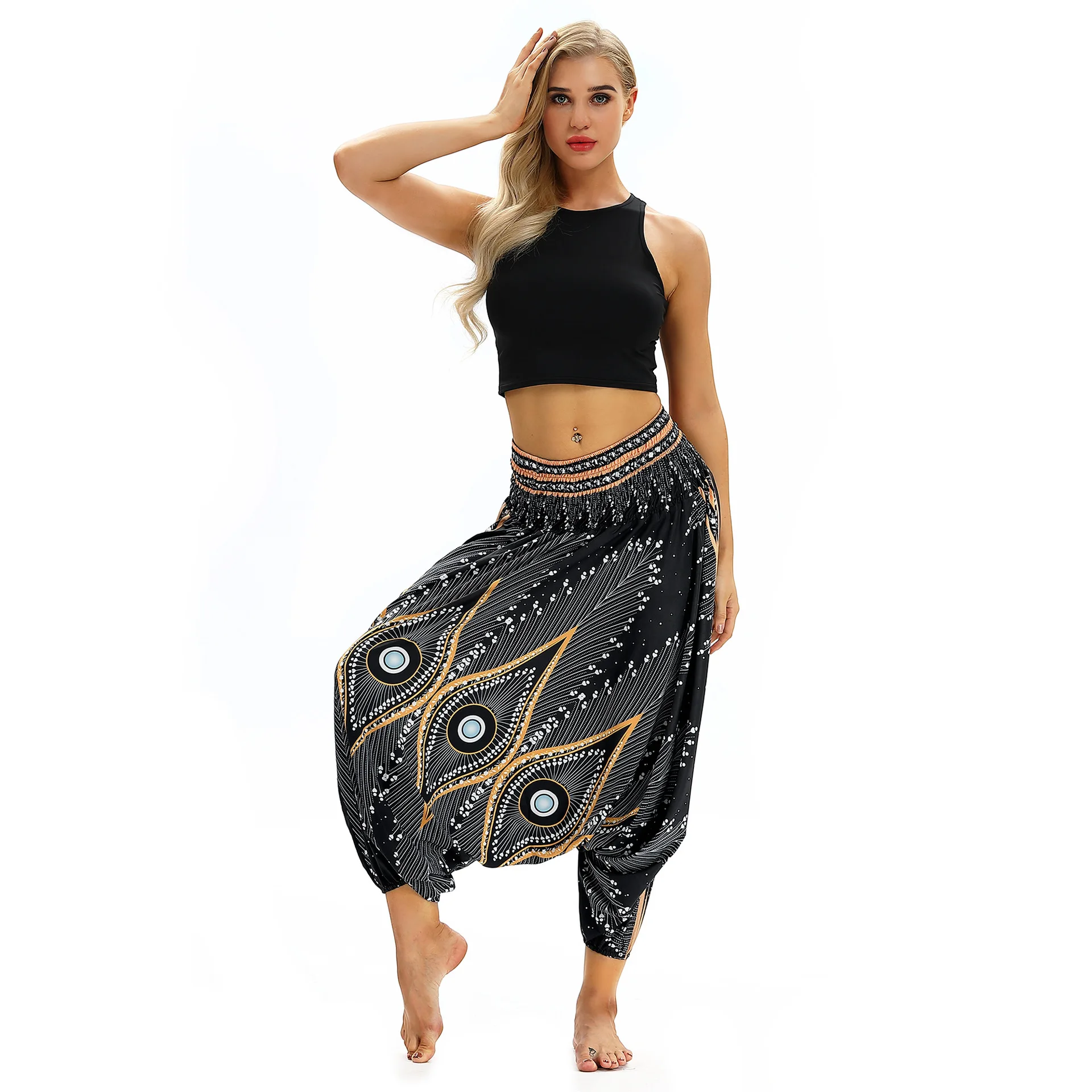 Women Boho High Waist Loosed Yoga Pants, Harem Baggy Hippie Aladdin Genie Beach Pants Leggings Boho Clothing for Women