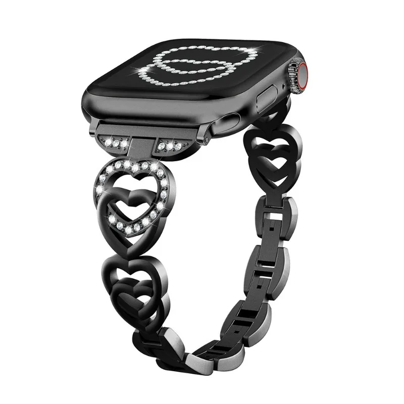 Pulseira Coração de Diamante para Apple Watch, iWatch Series SE, 7, 6, 3, 5, Ultra 2, 8, 9, 40mm, 41mm, 45mm, 44 milímetros, 38 milímetros, 49 milímetros, 42 milímetros