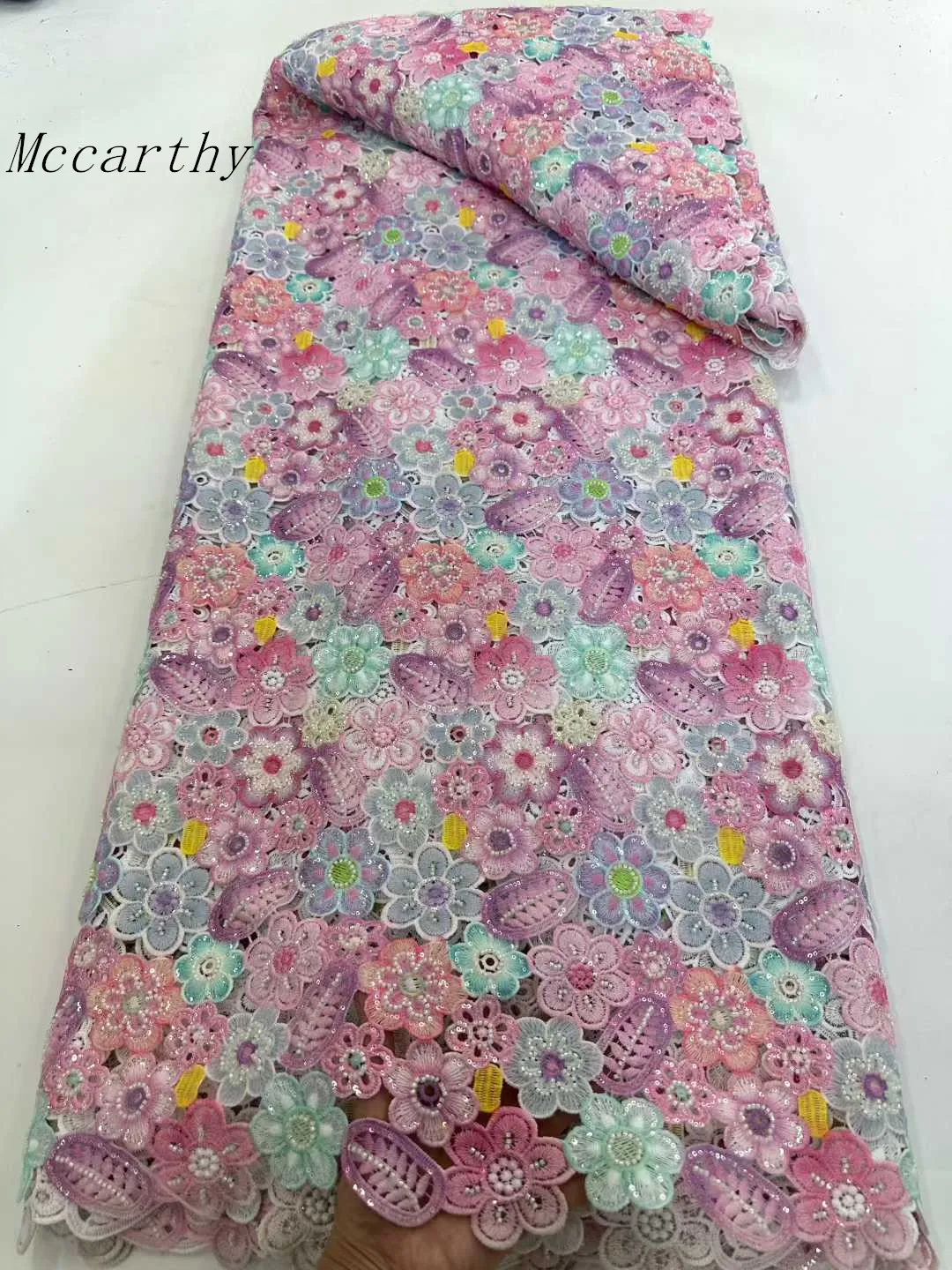 

Африканские кружевные ткани из гипюра 2026: высококачественные нигерийские и французские кружевные ткани из молочного шелка с бисером для свадебных и асоэби платьев