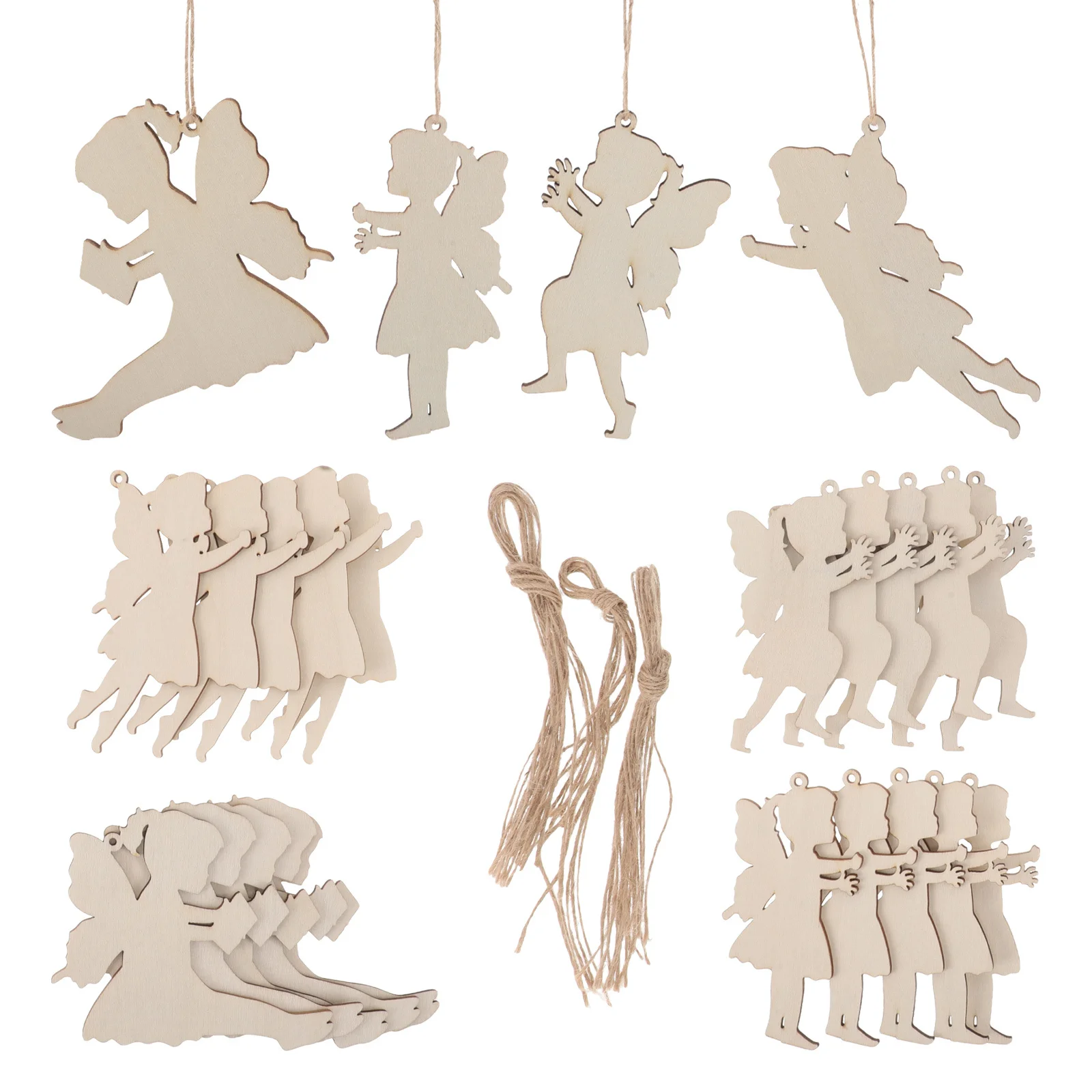 

24Sets Wooden Fairy Cutouts Unfinished Natural Wood Baby Fairy Craft Painting Embellishments Hanging Ornaments DIY Summer