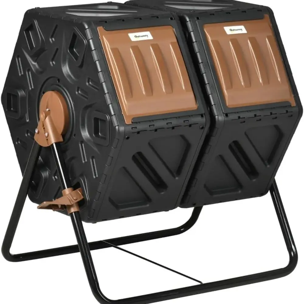 

Dual Chamber 34.5 Gallon Tumbler Compost Bin - Rotating Outdoor Composter, Steel & Plastic, Fast Composting