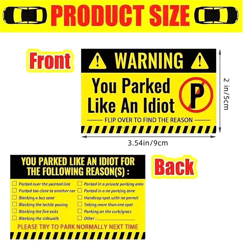 50PCS Bad Parking Cards You Parked Like An Idiot Funny Cardboard Parking Violation Cards With Multi Violation Reasons