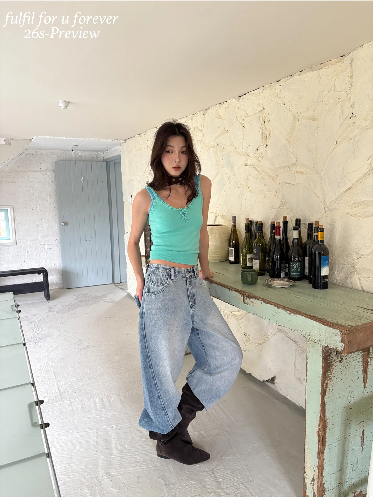 

Retro Casual Women's Jeans Faded Wide Leg Pants Loose Fit Spring Cotton Denim Knife Lazy Style Korean Fashion