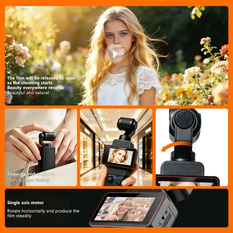 Lenovo 4K Handheld-Gimbal-Kamera mit WLAN-Übertragung, Bildstabilisierung und HD-Drehbildschirm für Reisen und Outdoor-Vlogging – Detail 2