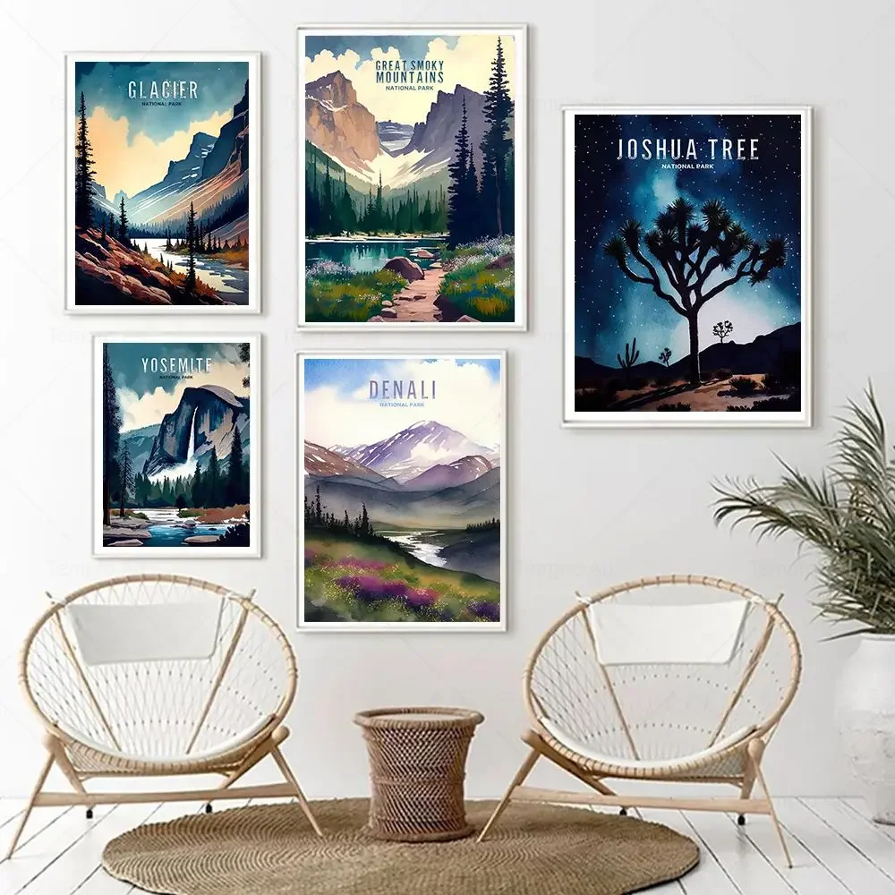 Classic Vintage Wall Art National Parks Yellowstone Grand Canyon HD Canvas Print Poster Home Living Room Bedroom Decoration