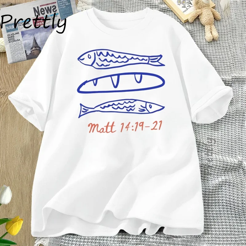Loaves and Fishes T Shirt Women Men Summer Coastal Christian T-Shirt Jesus Oversized Tee Faith Bible Tshirt Cotton Woman Clothes