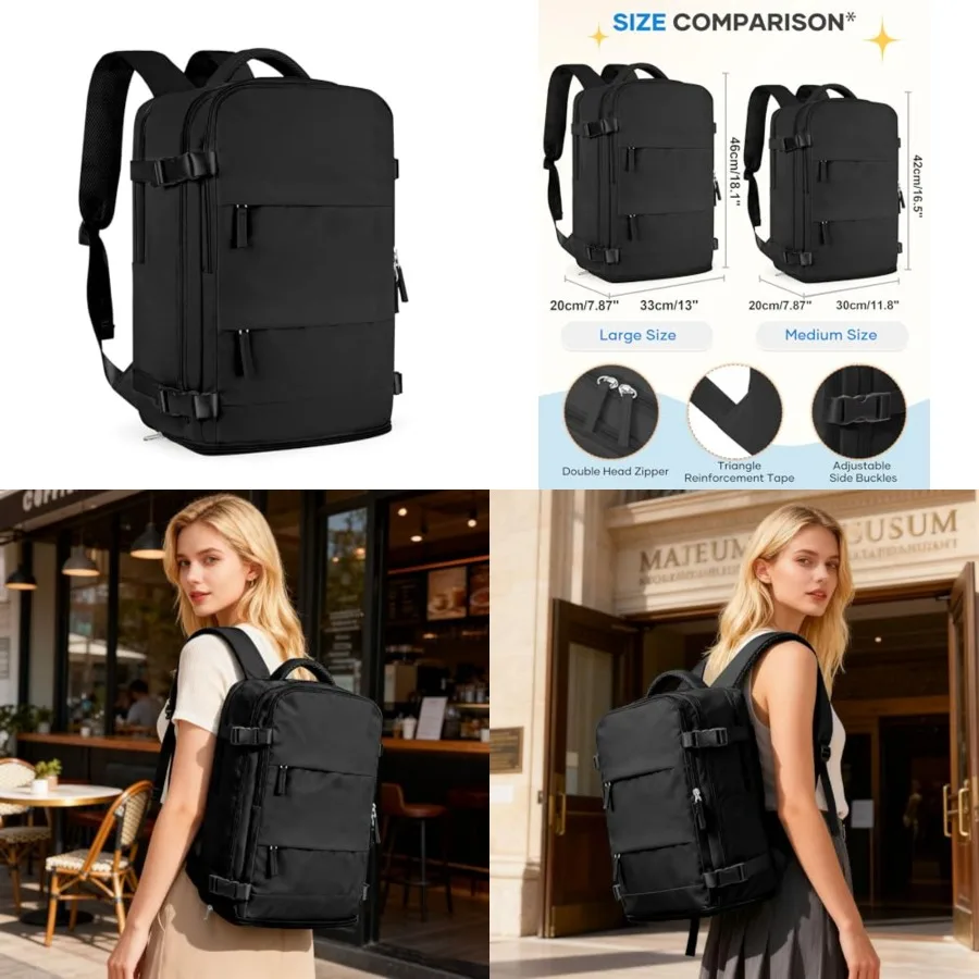

Black Travel Backpack For Women Men Airline Approved Carry On Backpack Flight Approved Waterproof Sports Luggage Backpacks Casu