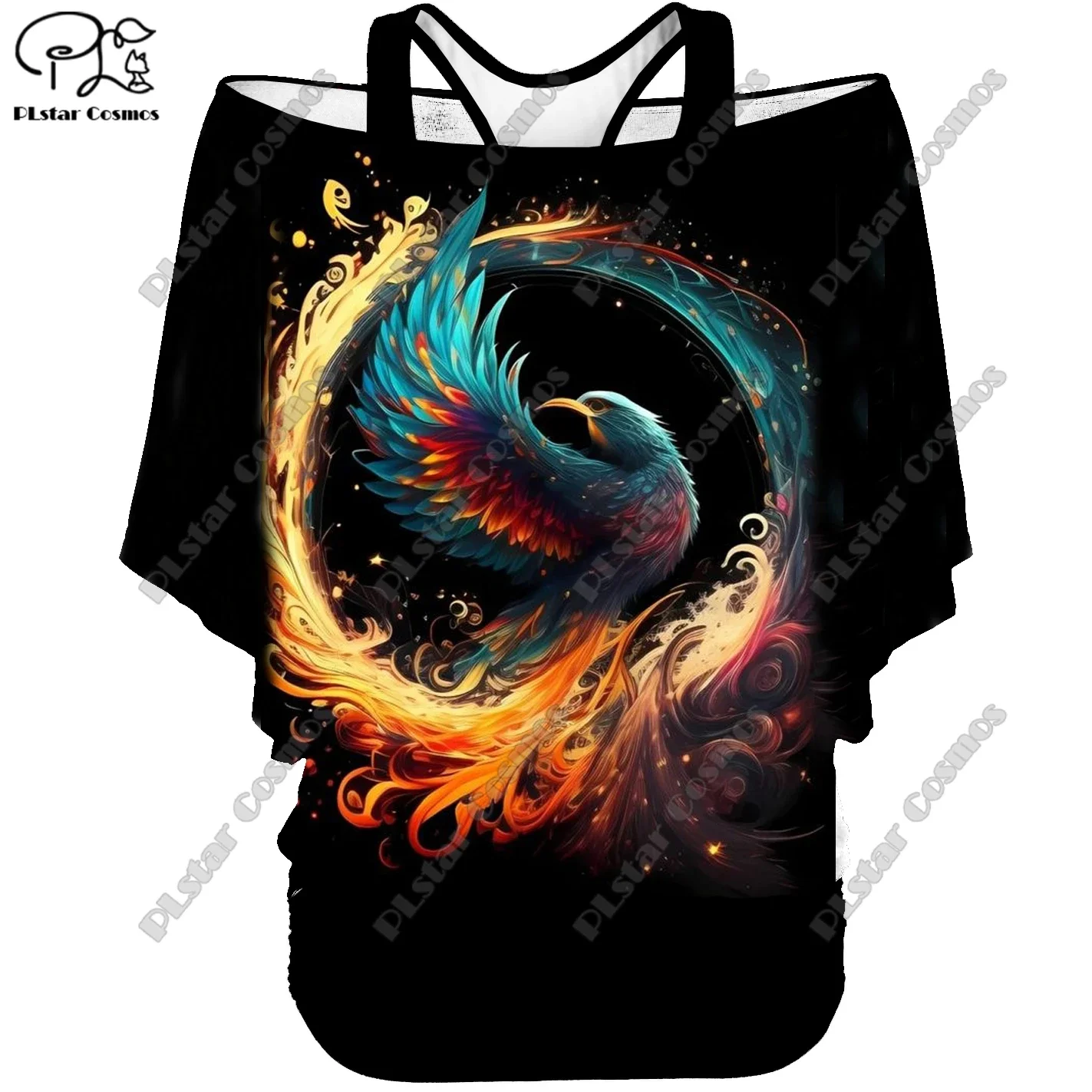 3D Printed Phoenix Peacock Pattern Fake Two-Piece Top Women's Casual T-Shirts Harajuku Streetwear Collection