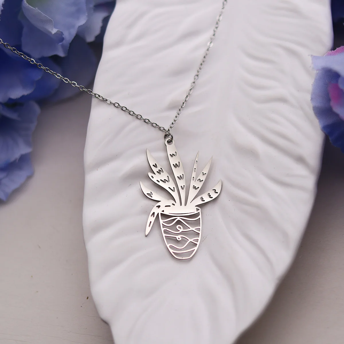 كينيتيال العصرية نبات الفولاذ المقاوم للصدأ الصبار بوعاء شكل قلادة قلادة للنساء سحر الصيف سلسلة الترقوة مجوهرات #6