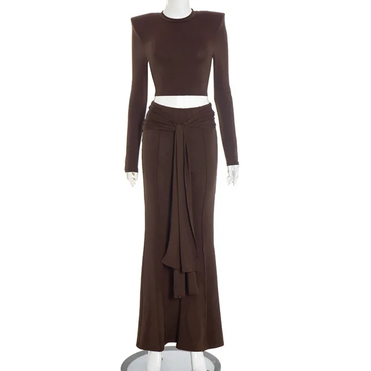 Blifanbo Pantaloni lunghi causali autunnali Set da due pezzi Top slim a maniche lunghe da donna e pantaloni lunghi con lacci alla moda Set moda elegante
