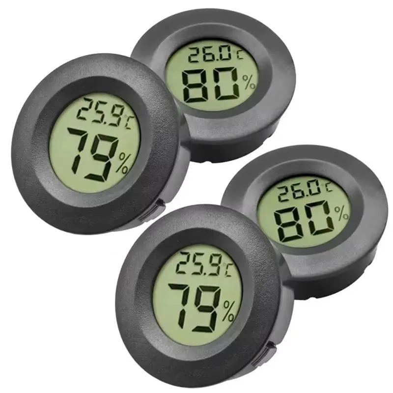 Termómetro Digital LCD redondo para interior de coche, armario de vino para cigarros, medidor Digital de temperatura y humedad, caja acrílica para mascotas