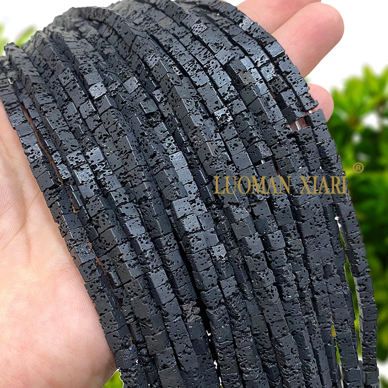 4x4MM 6x6MM 8x8MM Suqare Natural Stone Black Volcanic Lava Loose Cube Spacer Beads for Jewelry Making Diy Bracelet Accessories