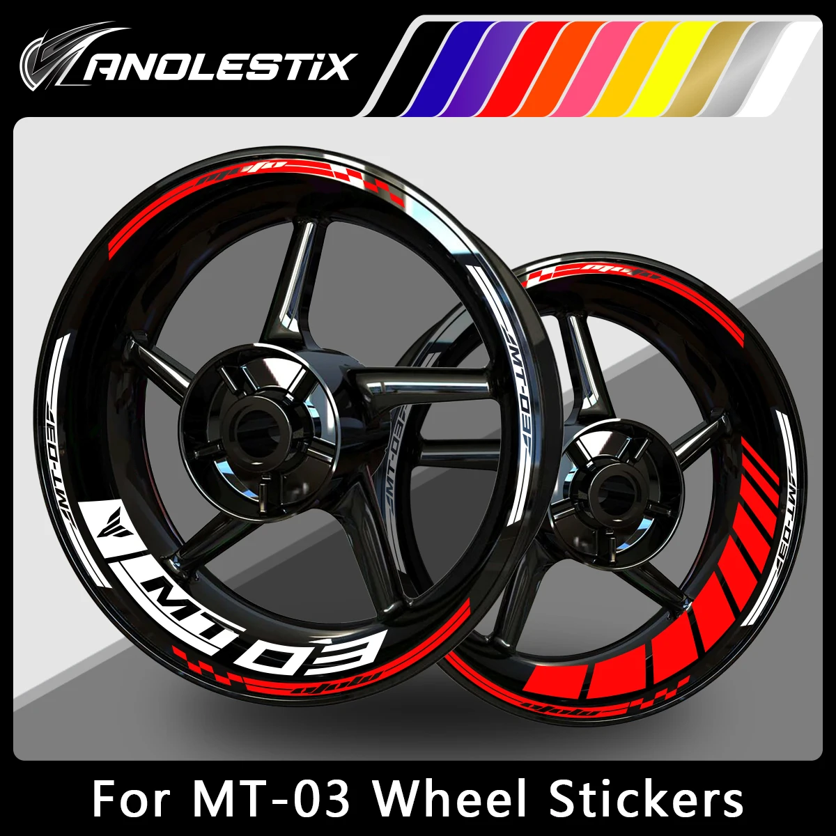 AnoleStix Reflective Motorcycle Wheel Sticker Hub Decal Rim Stripe Tape For YAMAHA MT-03 MT03