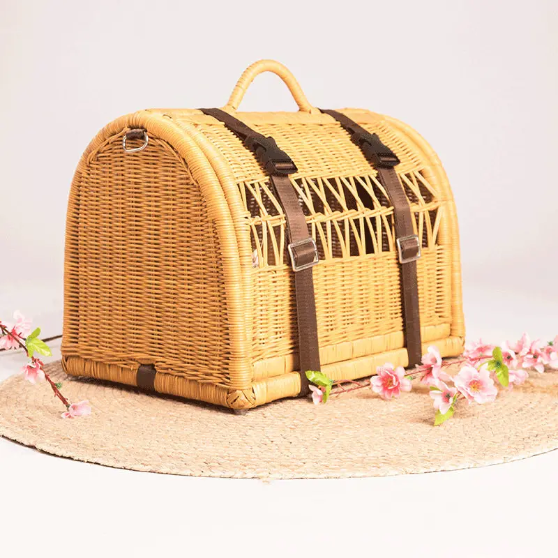 Pet cat bag out chest backpack cat portable travel shoulder handbag rattan
