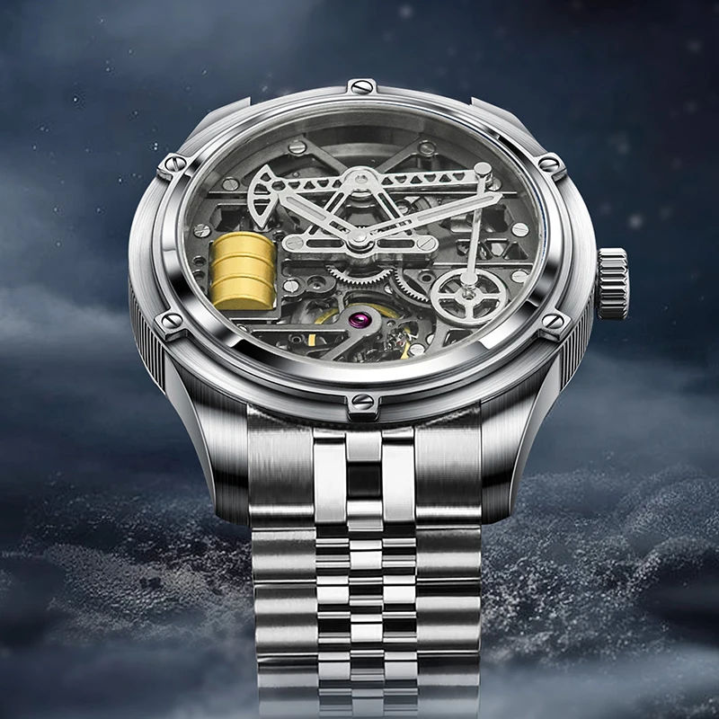 

Miyata 8215 Mechanical Wristwatches PINDU Watches Men Oil Pump Hollow Design Sapphire Waterproof Luxurious Business Men Watch