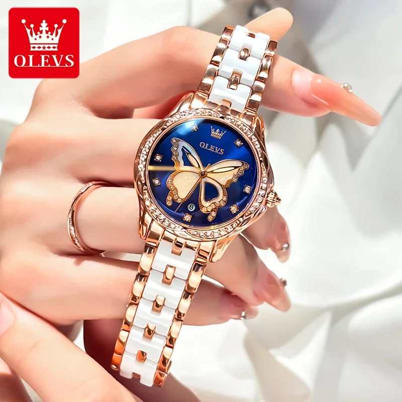 Olevs 5610 women's watches elegant fashion dress quartz wristwatch dial ceramic strap waterproof luminous wat