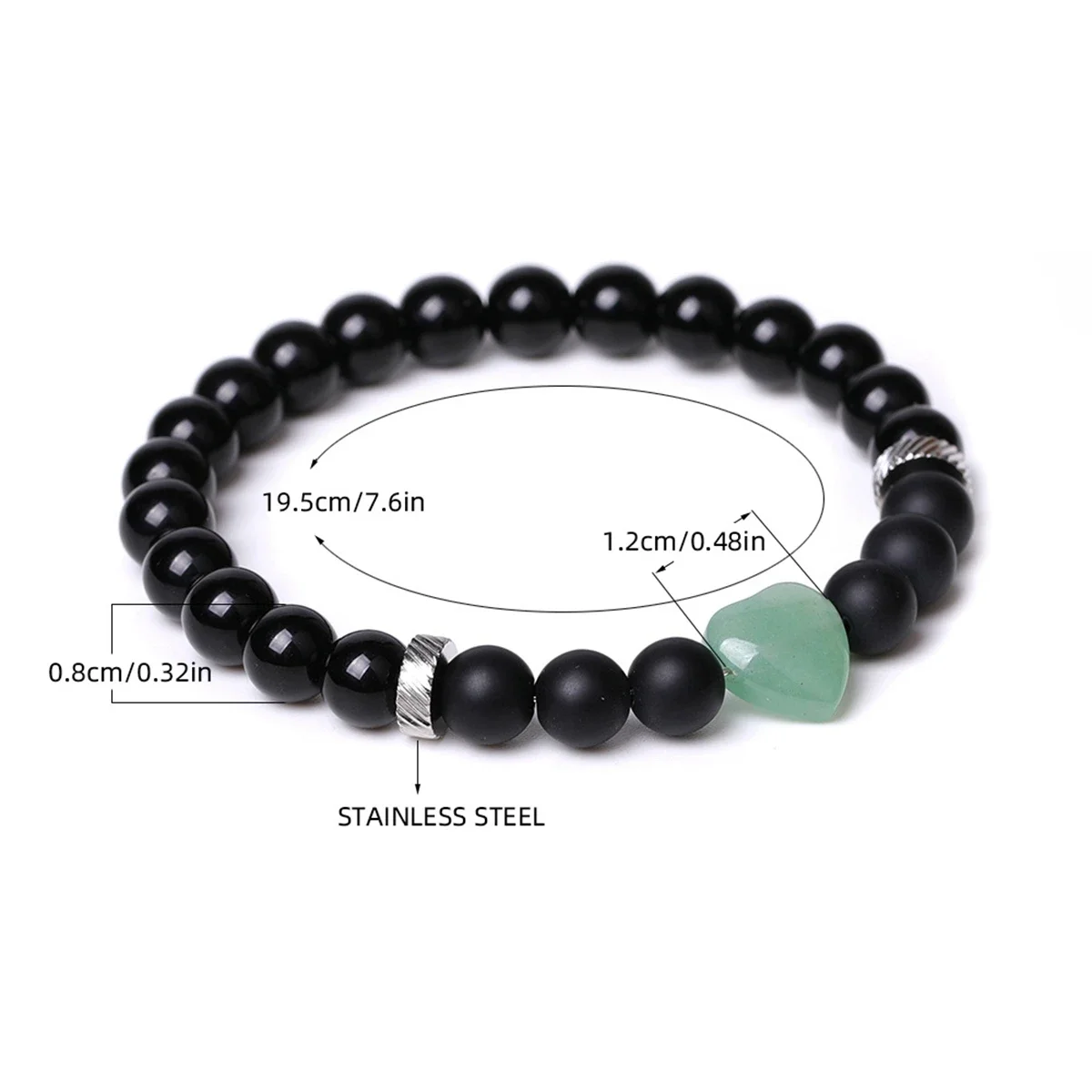 JOYA GIFT Natural Gemstone Healing Heart Bracelets for Women 8MM Men Black Onyx Protection Release Anixiety Bring Lucky Love