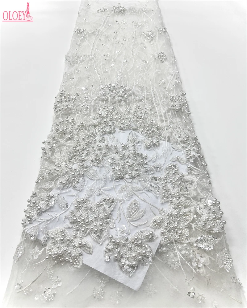 

OLOEYHeavy Beaded French Tulle Fabric, Nigerian Sequins with Pearl Lace, Luxury Party Dress, High Quality