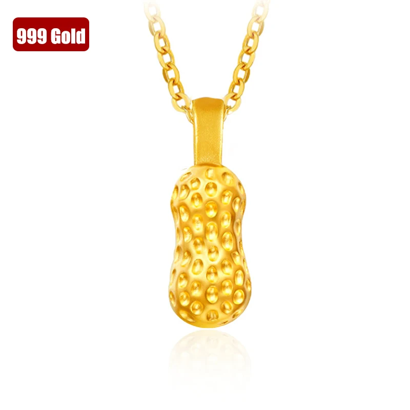 Genuine 999 Pure Real Gold 24K Peanut Pendant Necklace Fine Jewelry For Woman Classic Gift Birthday Present