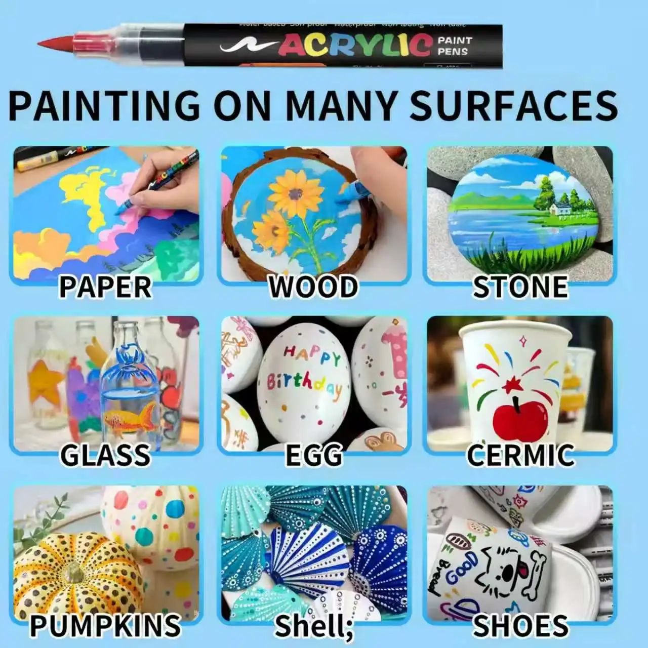 12-60 Colors Art Acrylic Marker Set,Soft Tips, Painting,Drawing,Glass,Metal,Wood,Great Gift For Student,Friends,Back To School