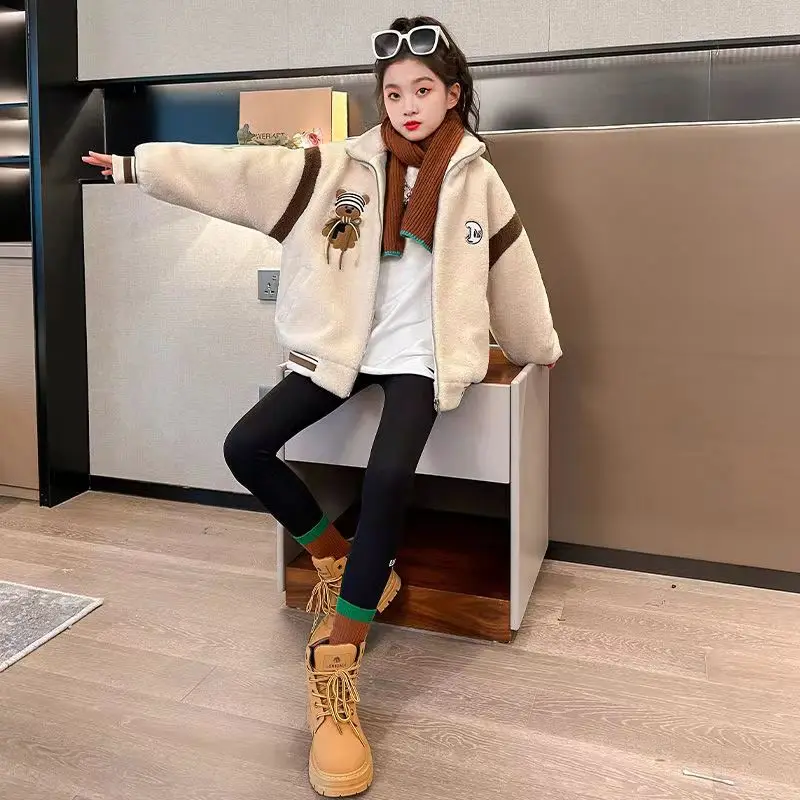 Autumn Winter Cute Teddy Bear Jacket Coat Kids Teens Fashion Clothes For Teens Girls Cardigan 5 To 14 Children Outwear Coats