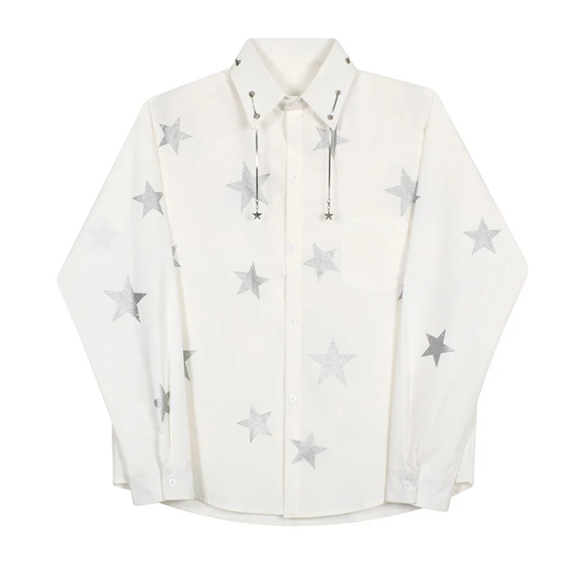 LUZHEN-Camisa de manga larga con estampado de estrellas para hombre, camisa elegante de lujo, estilo coreano, con decoración de Metal, LZ2641, 2024