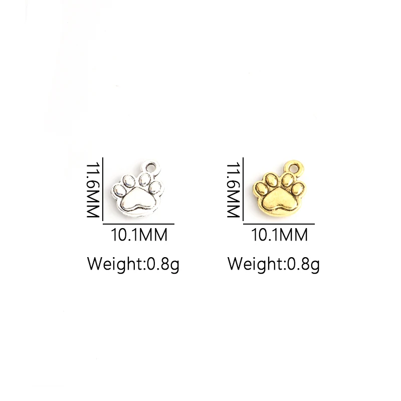 20pcs 3D Kawaii Cat Dog Bear Paw Charms Gold Silver Color Alloy Footprint Pendants Making DIY Earrings Bracelet Jewelry Findings