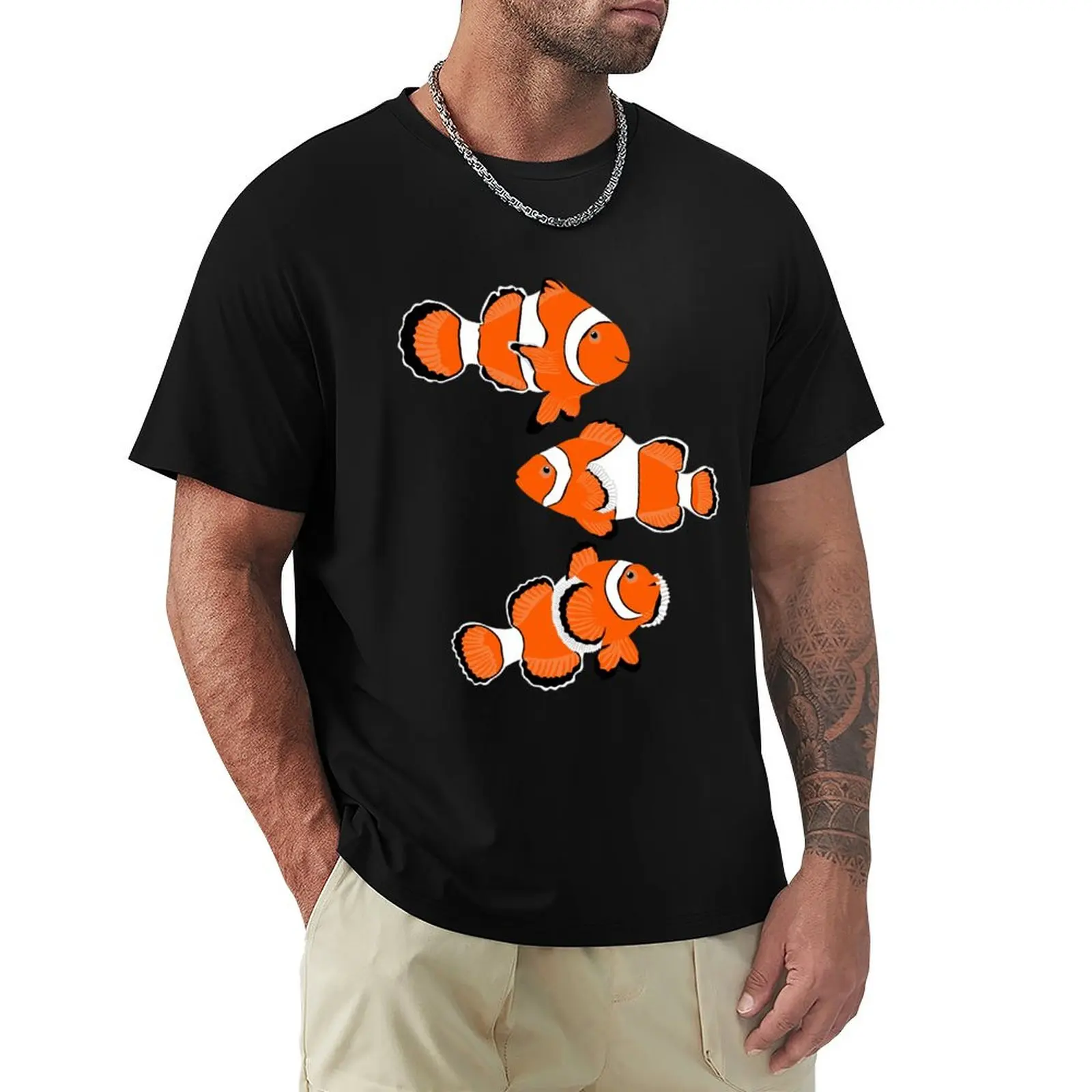 

3 clown fish / 3 orange white fish T-Shirt cotton graphic tees quick drying graphic tee shirt luxury t-shirt clothing for men